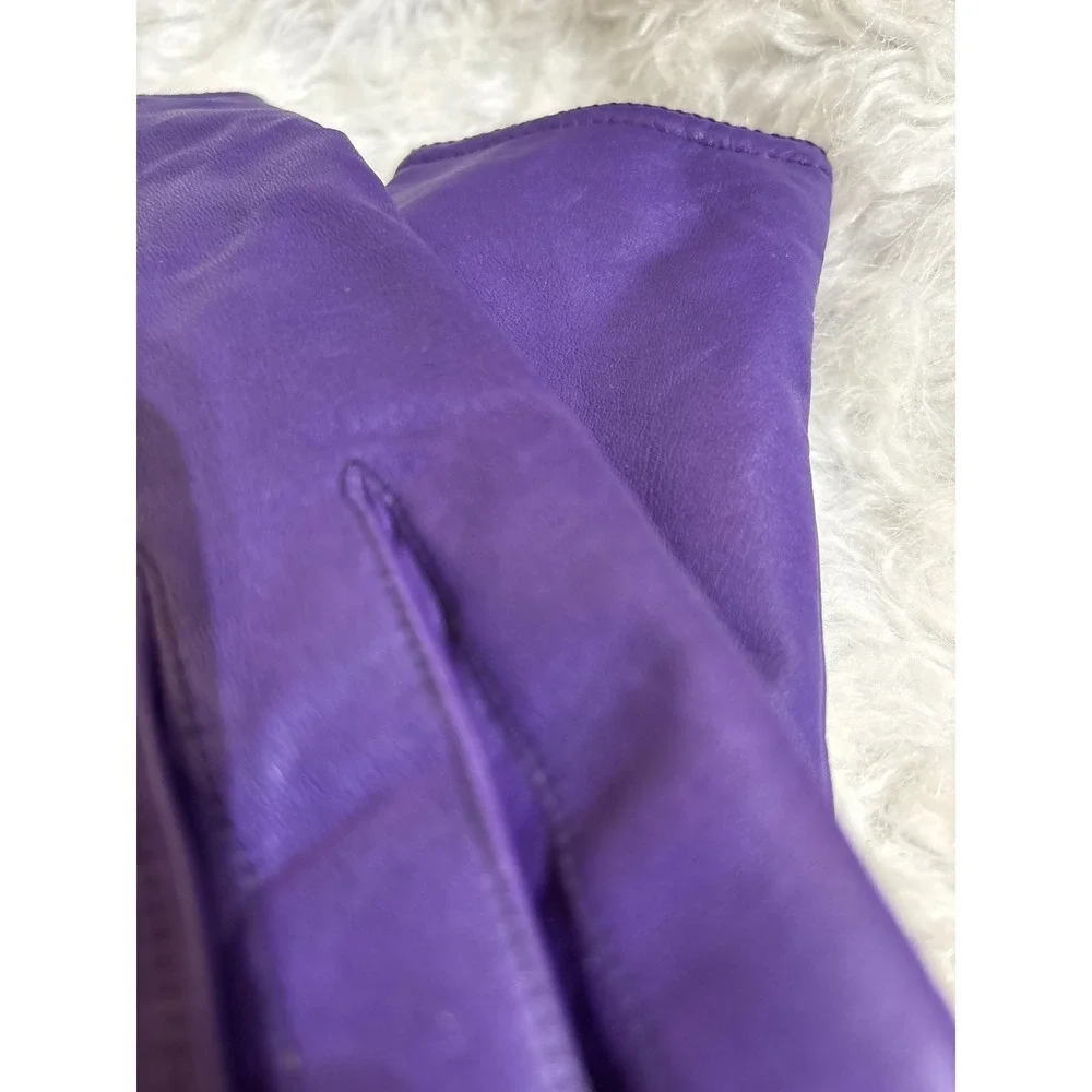 Womens Purple Leather Vintage  Gloves Soft‎ Fleece Lined Dress S